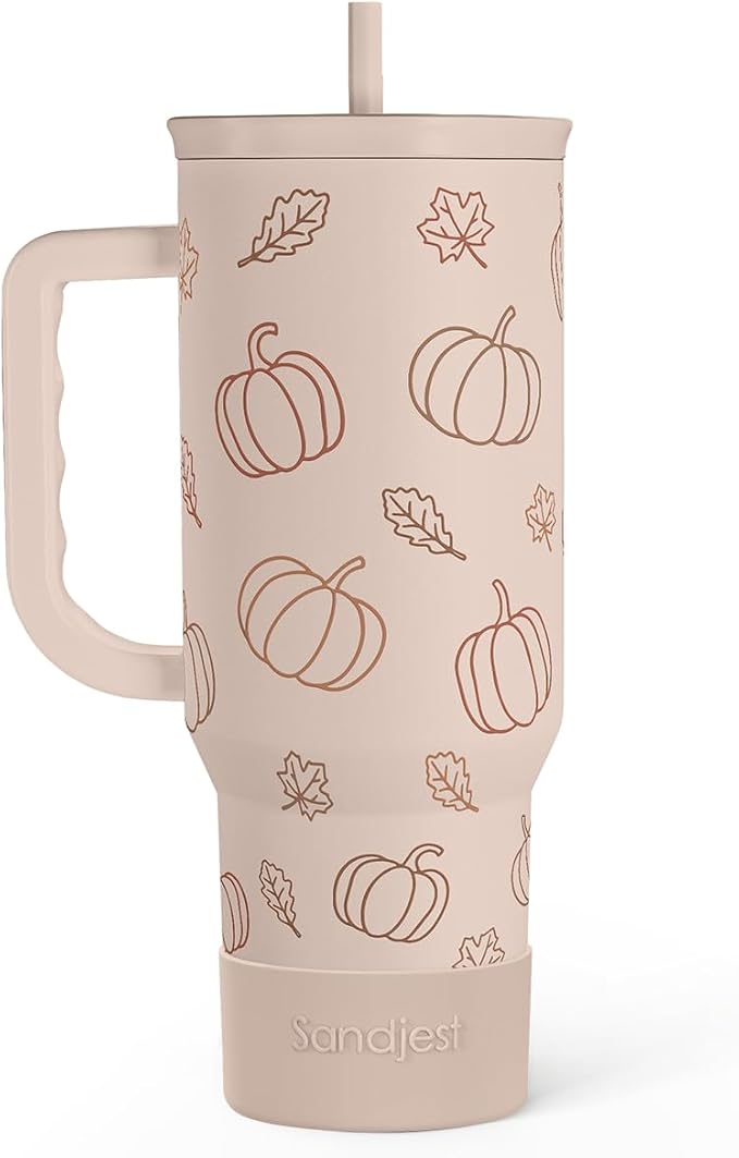 SANDJEST Pumpkin Tumbler with Handle and Straw 40oz – Stainless Sleel Slider by SANDJEST