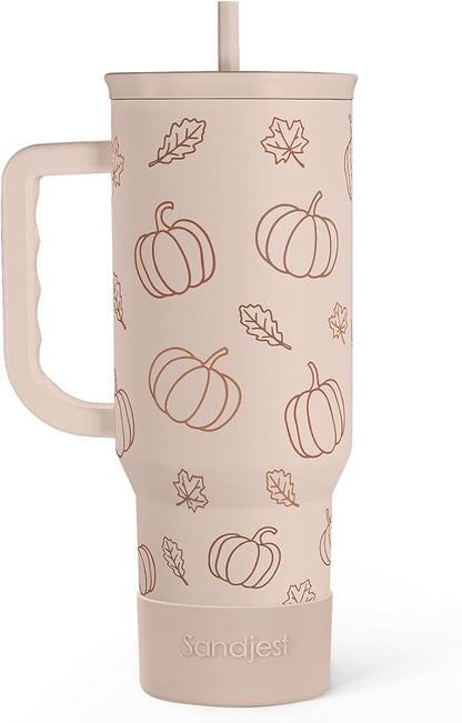 SANDJEST Pumpkin Tumbler with Handle and Straw 40oz – Stainless Sleel Slider by SANDJEST