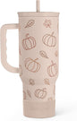 SANDJEST Pumpkin Tumbler with Handle and Straw 40oz – Stainless Sleel Slider by SANDJEST