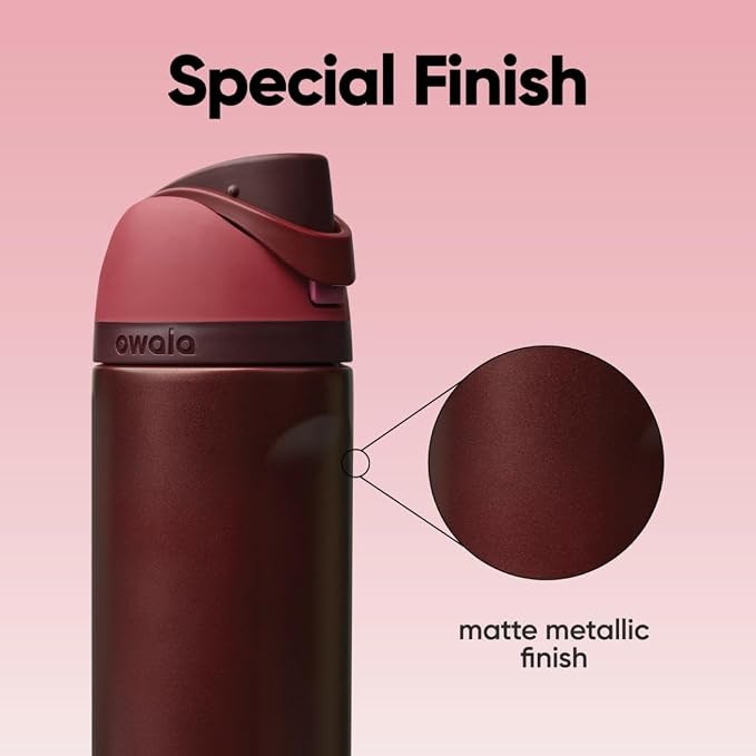 Owala FreeSip Stainless Steel Water Bottle 24 oz Black Cherry - Image 6