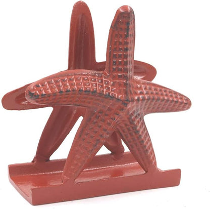 Nautical Starfish Lunch Dinner Metal Napkin Holder Kitchen Beverage Cocktail Ocean Coastal Napkin Holder By The Metal Magician (Distressed Red)