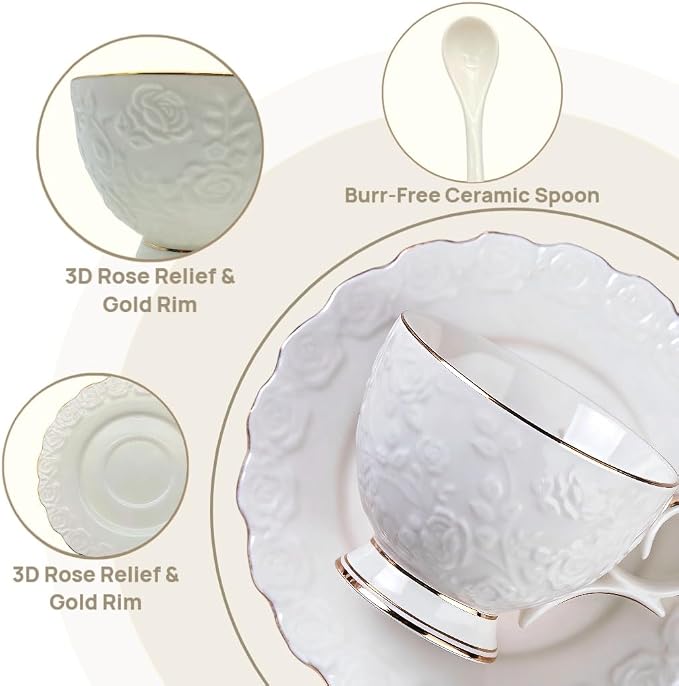 Tea Cup and Saucer Set for 1, 6.8 Oz | Coffee Cup - Image 7