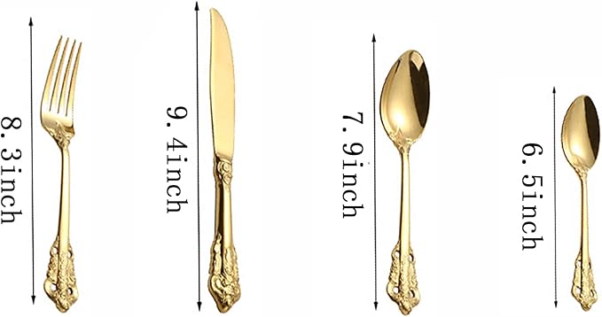 Gold Silverware Set 18/10 Stainless Steel Flatware Sets Palace Style 48 Piece Delicate Cutlery Set for 12 Durable Home Kitchen Wedding Tableware Utensil Include Knifes Teaspoons Forks and Spoons