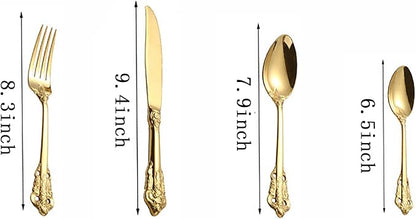 Gold Silverware Set 18/10 Stainless Steel Flatware Sets Palace Style 48 Piece Delicate Cutlery Set for 12 Durable Home Kitchen Wedding Tableware Utensil Include Knifes Teaspoons Forks and Spoons