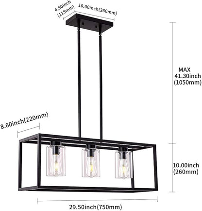 XILICON Dining Room Lighting Fixture Hanging Farmhouse Black 3 Light Modern Pendant Lighting Contemporary Chandeliers with Glass Shade for Living Dining Room Bedroom Kitchen Island