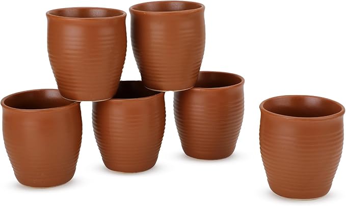 Servo Best Handmade Ceramic Kulhad Tea Cups Set of 6, Glazed Glossy Kulhar Cups by Serv-o-Best