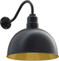 Steel Lighting Co. Hollywood Bowl Light | Outdoor Wall Mounted | 15 inch Bowl Dome | 16 inch Gooseneck | Barn Light Made in America | Matte Black Exterior/Brass Interior