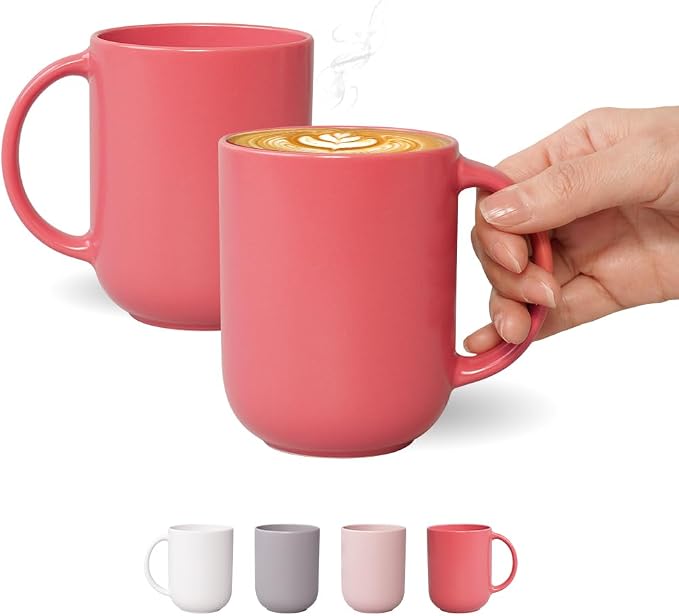 12 oz Ceramic Coffee Mugs, Minimal Modern Design, Comfort-Grip Handles by BOWLBOWL