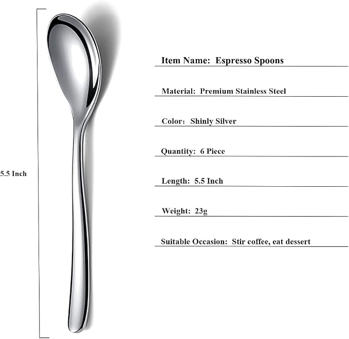 Demitasse Espresso Mini Spoons, 5.5'' Stainless Steel, Dishwasher Safe - Image 2