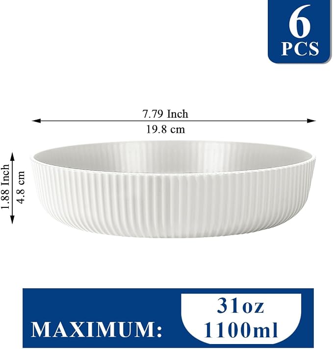 HOMQUEN Pasta Bowls Set of 6, 37oz Salad Bowls White Soup Bowls, Large Pasta - Image 2