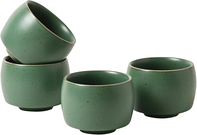 Rural Style Small Ceramic Espresso Cups Set of 4 Coffee Mugs 5oz Green | Tea - Image 2