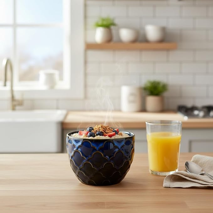 24oz Ceramic Cereal Bowls Set of 2, Dark Blue Deep Soup Bowls | Soup Bowl - Image 5