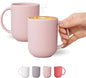 12 oz Ceramic Coffee Mug, Matte Pink White Gray Coffee Mug by BOWLBOWL
