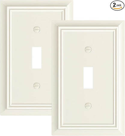 2-Pack Single Toggle Light Switch Cover Plate, Durable Natural Bamboo Fiber Decorative Switch Plate Covers, Light Almond 1 Gang Wall Plate, Corrosion Resistant