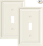 2-Pack Single Toggle Light Switch Cover Plate, Durable Natural Bamboo Fiber Decorative Switch Plate Covers, Light Almond 1 Gang Wall Plate, Corrosion Resistant