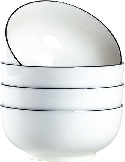 40 oz Large Soup Bowl, Pho Bowls, 7-Inch Rimmed Off-White Porcelain Bowls Set by Unknown