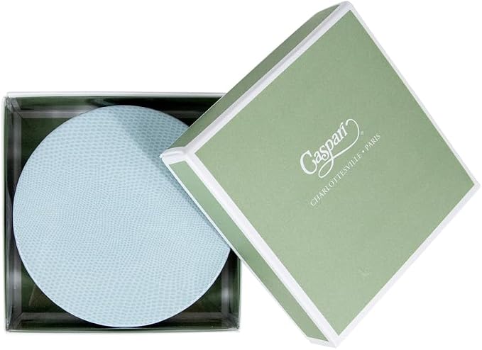 Caspari Soft Aqua Lizard Round Coasters – 4” Decorative Faux Leather Coasters - Image 2
