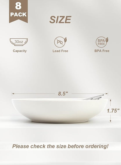 Quatish Pasta Bowls 30oz Set of 8, Salad Bowls Soup Bowl - Image 4