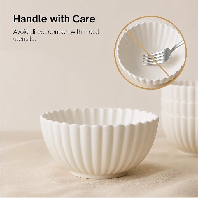WENSHUO Small Ceramic Bowls, Daisy-Shaped, 5.5 in, Matte Crème | 17 oz - Image 3