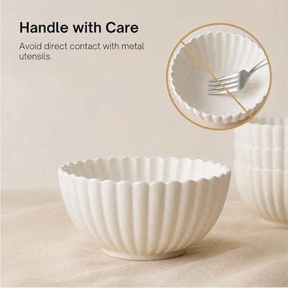 WENSHUO Small Ceramic Bowls, Daisy-Shaped, 5.5 in, Matte Crème | 17 oz - Image 3