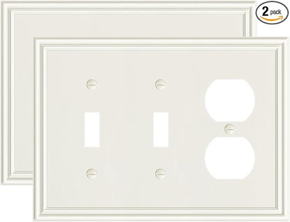 2-Pack Combo Double Toggle/Single Duplex Outlet Covers, Durable Zinc Alloy Decorative Switch Plate Covers, Light Almond 4 Gang Switch Plates, Corrosion Resistant