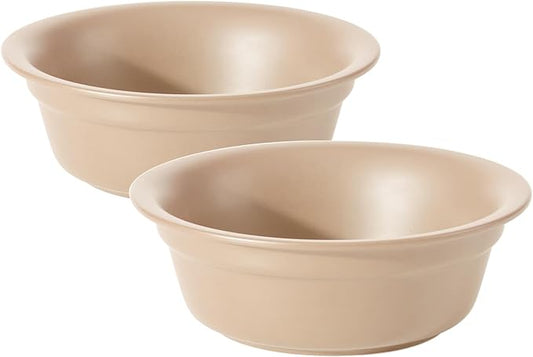Ceramic 6.3inch Set of 2 Dog Bowls, 2pcs Basic 1.5 Cup Food or 15 oz Water Dishes for Small Dogs, Wide Opening Rounded Edge (2 Bowls, Oat Beige)
