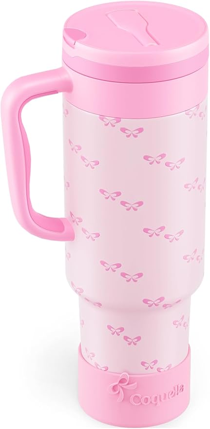 40 oz Insulated Tumbler with Handle and Push-Button Straw Lid, Stainless Steel by Coquella