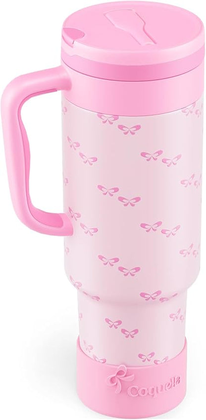 40 oz Insulated Tumbler with Handle and Push-Button Straw Lid, Stainless Steel by Coquella