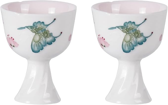 KAMMAK Tea Cup Set of 2 Small Tea Cups 1.4oz White Porcelain Tea Cup Set by KAMMAK