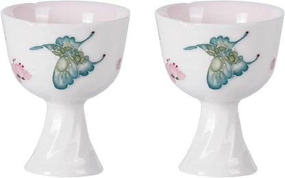 KAMMAK Tea Cup Set of 2 Small Tea Cups 1.4oz White Porcelain Tea Cup Set by KAMMAK