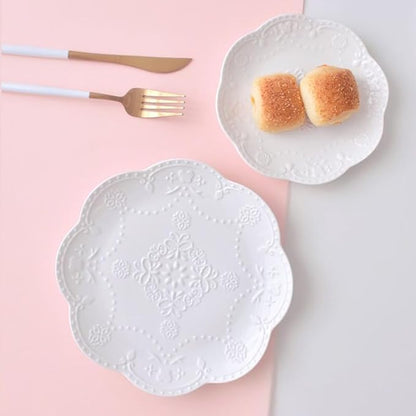 Ceramic Plate, Round Embossed Lace Plate - Image 4