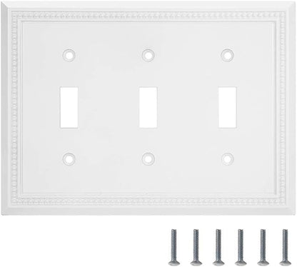 Henne Bery Sunken Pearls Heavy Duty Decorative Wall Plate Switch Plate Outlet Cover (Triple Toggle, White)