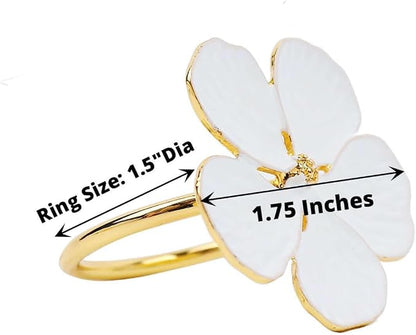 Efavormart 4 Pack | White & Gold Metal Flower Napkin Rings, Floral Serviette - Image 3