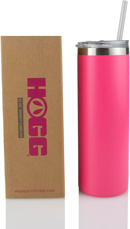 Hogg 20 oz Skinny Case (24 Units) - Pink, Powder Coated Tumblers for Laser Engraving, Engravable Tumblers Bulk, Stainless Steel Cups Bulk, Insulated Cups with Lids and Straws