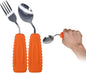 Adaptive Utensils Angled Spoon and Fork for Hand Tremors Parkinsons,Weighted Utensils with Non-Slip Easy Grip Handles for Independent Eating (1pcs Spoon+1pcs Fork=2 pcs,Orange,Right Hand)