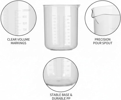 1000 mL Plastic Beaker, Shatter-Resistant Polypropylene Measuring Cup - Image 6