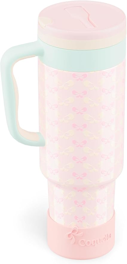 40 oz Insulated Tumbler with Handle and Push-Button Straw Lid, Stainless Steel by Coquella