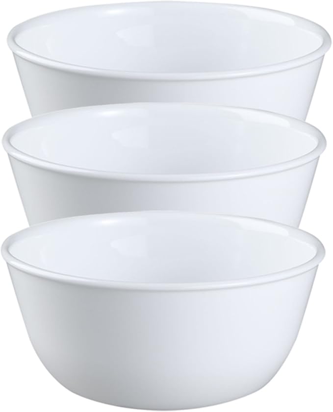 Corelle Livingware Set of 3 Winter Frost White 28 oz Vitrelle Glass Soup & by Corelle