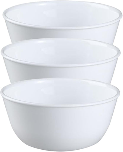 Corelle Livingware Set of 3 Winter Frost White 28 oz Vitrelle Glass Soup & by Corelle