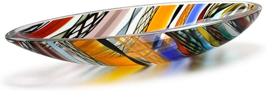 Ca D Oro Murano Style Small Decorative Bowl and Centerpiece Boho with Colored Canes Hand Blown Art Glass Crystal for Home and Room Decoration - 50 MS