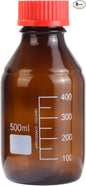 8 Pieces 500ml Amber Glass Graduated Round Lab Reagent Media/Storage Bottle With GL45 Red Screw Cap
