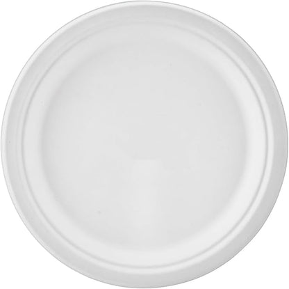 [150-Pack 9 Inch Paper Plates, Heavy Duty Disposable Party Plates - Eco-Friendly, Biodegradable Sugarcane Bagasse, White Unbleached 9" Dinner Paper Plate