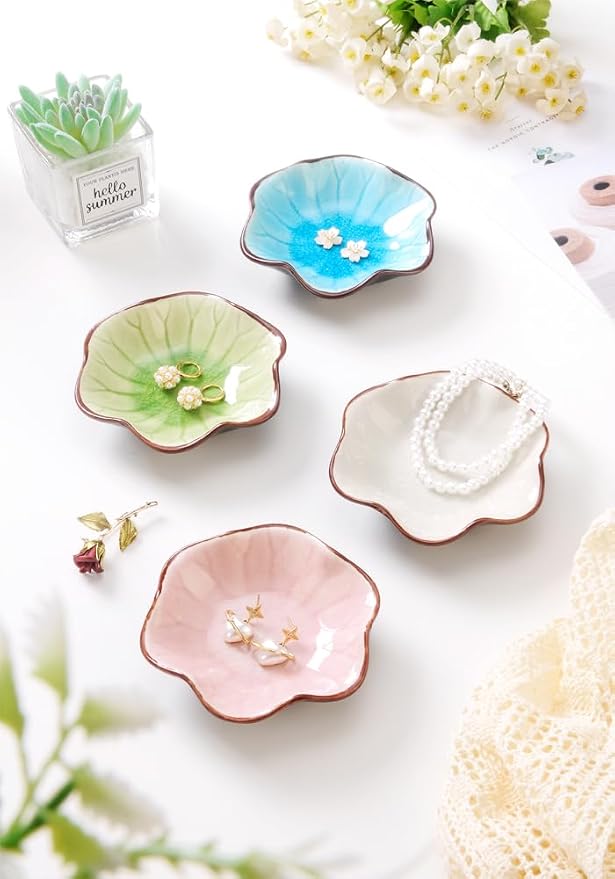 Ice Cracking Leaf Jewelry Dish, Decorative Ring Holder Small Trinket Tray Bowl - Image 3