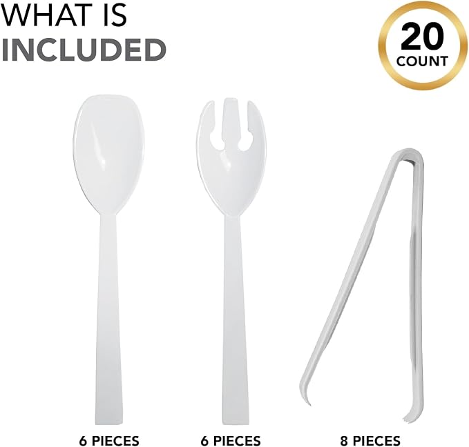 Party Essentials Plastic Party Buffet Serving Utensils Kit, Spoons/Forks/Tongs - Image 4