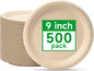 RACETOP Compostable Paper Plates 9 Inch [500 Pack], Disposable Biodegradable Heavy Duty Paper Plates, Made of Natural Sugarcane Fibers, Unbleached Brown, Round