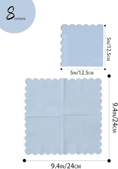 qiqee Blue Series Cocktail Dinner Napkins 5x5inch Disposable Beverage,Wedding, Birthday Party Dessert Wave Paper Napkins(120 Count)