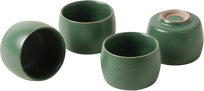 Rural Style Small Ceramic Espresso Cups Set of 4 Coffee Mugs 5oz Green | Tea - Image 3