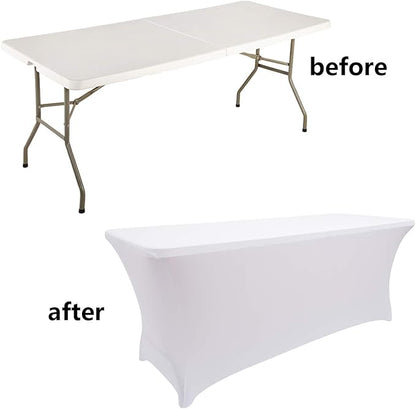 LZY 4 Pack Spandex Table Covers 6 Feet, Stretch/Fitted Table Covers for 6 Feet Folding Table, Rectangular Spandex Table Cloths for Wedding Party or Event (6FT-4PCS, White)
