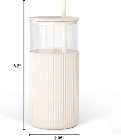 SANDJEST Glass Tumbler with Straw and Lid, Glass Water Bottle with Silicone - Image 8