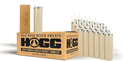 Hogg 20 oz Skinny Case (24 Units) - Beige, Powder Coated Tumblers for Laser Engraving, Engravable Tumblers Bulk, Stainless Steel Cups Bulk, Insulated Cups with Lids and Straws